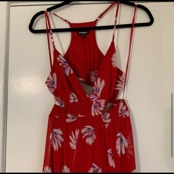 Express Red Cut-Out Elastic Waist Maxi Dress XS - Picture 5 of 8